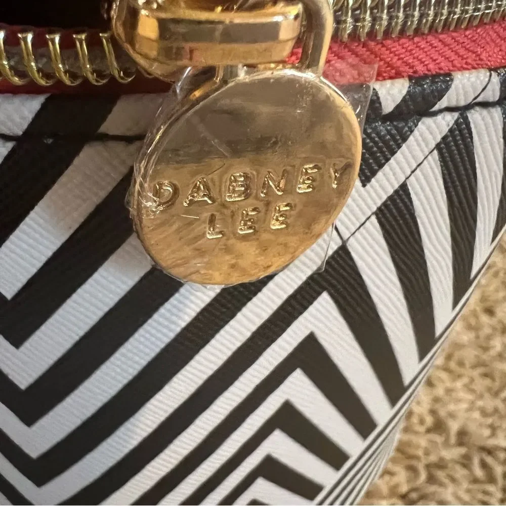 Dabney Lee Travel Weekender Cosmetic Black White Chevron Red Kiss Accessory Bag